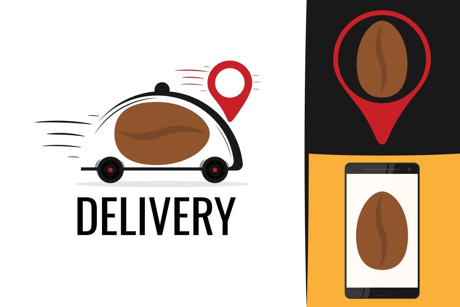 Delivery coffee logo Cafe concept with coffee bean. Coffee delivery logotype vector