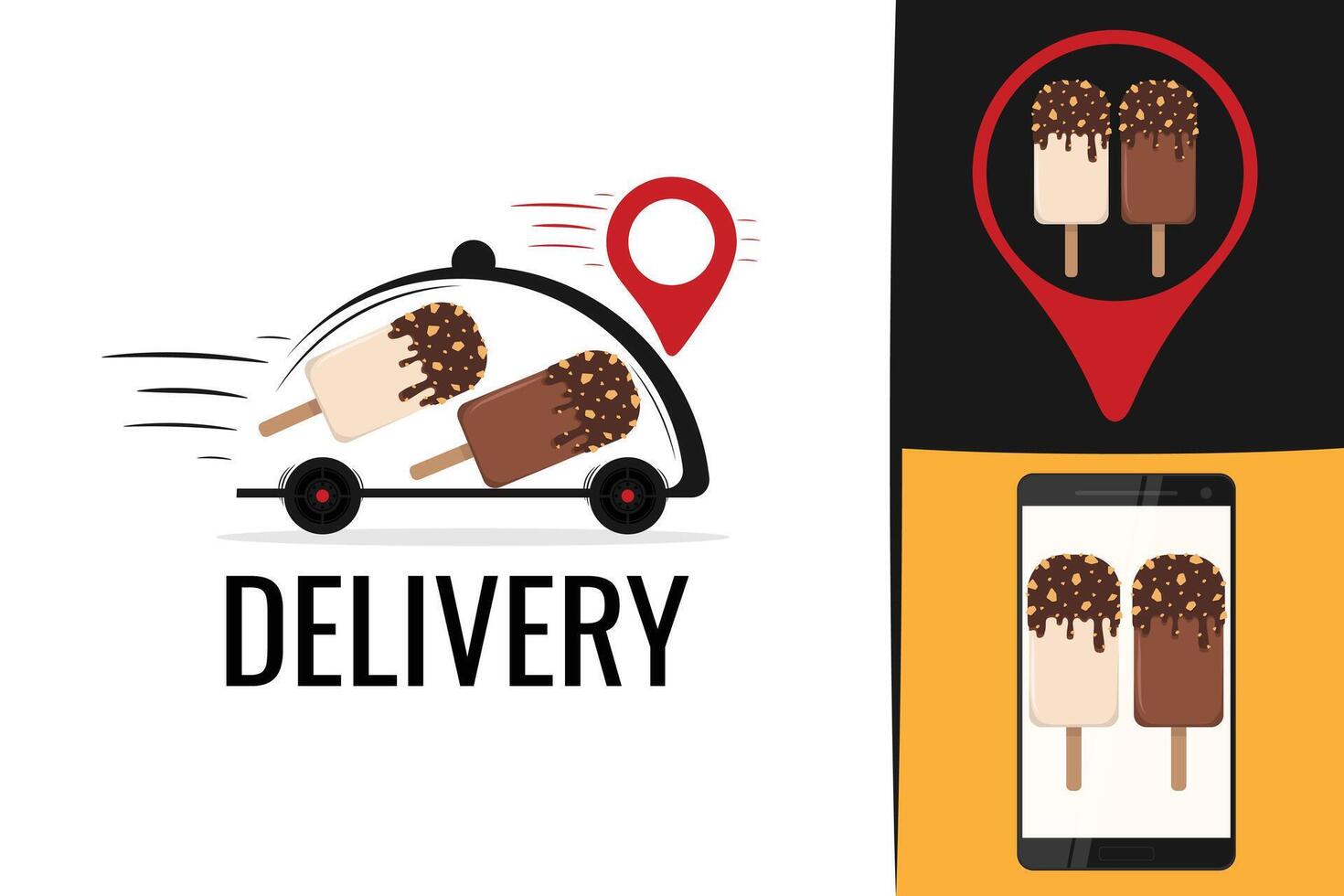 Icecream delivery logo. Fast dessert service icon. Food delivery design vector