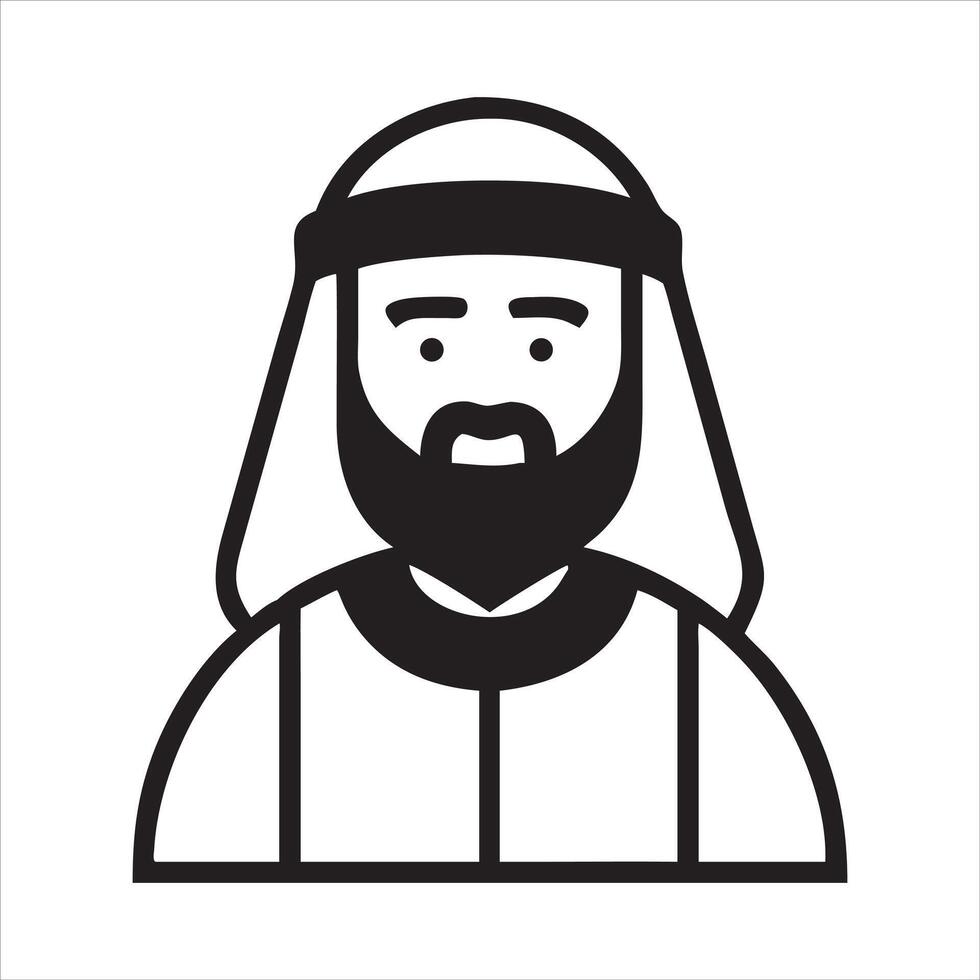 Muslim man in traditional attire, Arab man icon, illustration. vector