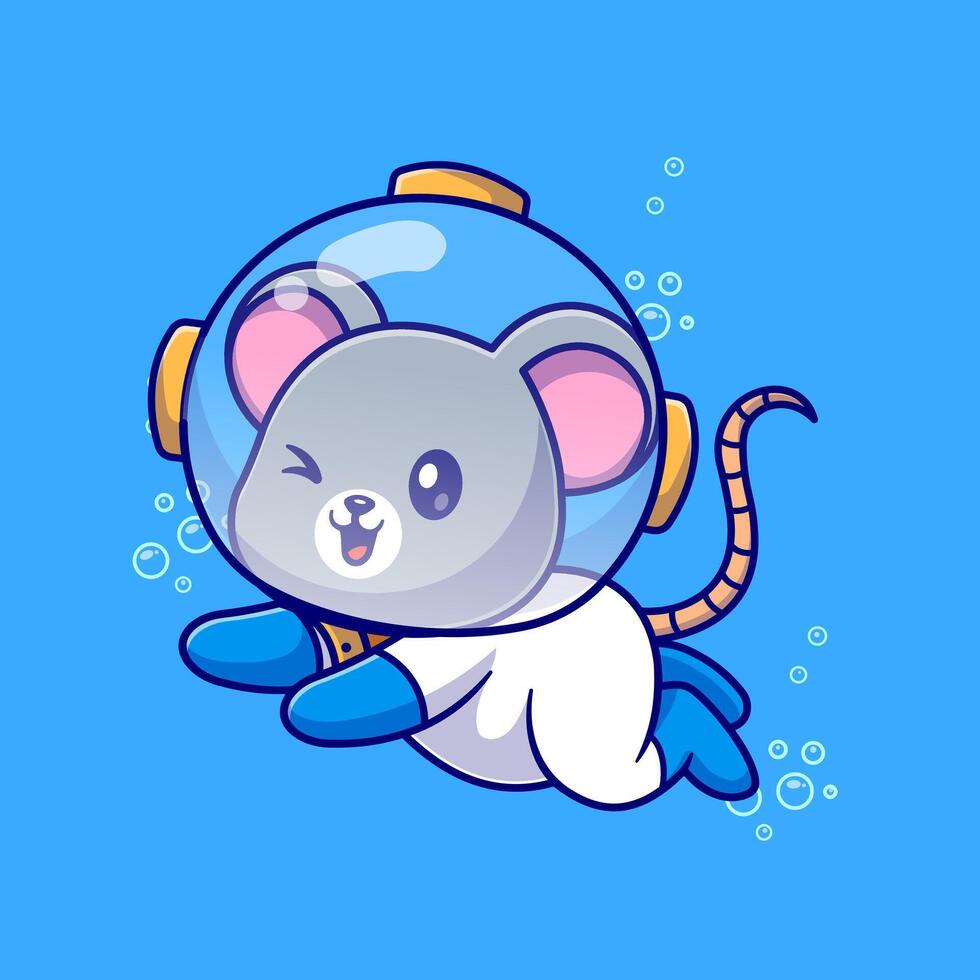Cute Mouse Diver Cartoon vector