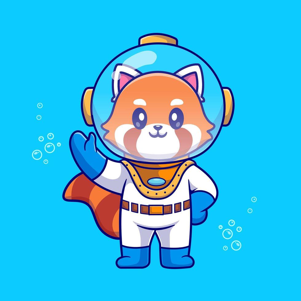 Cute Red Panda Diver Cartoon vector