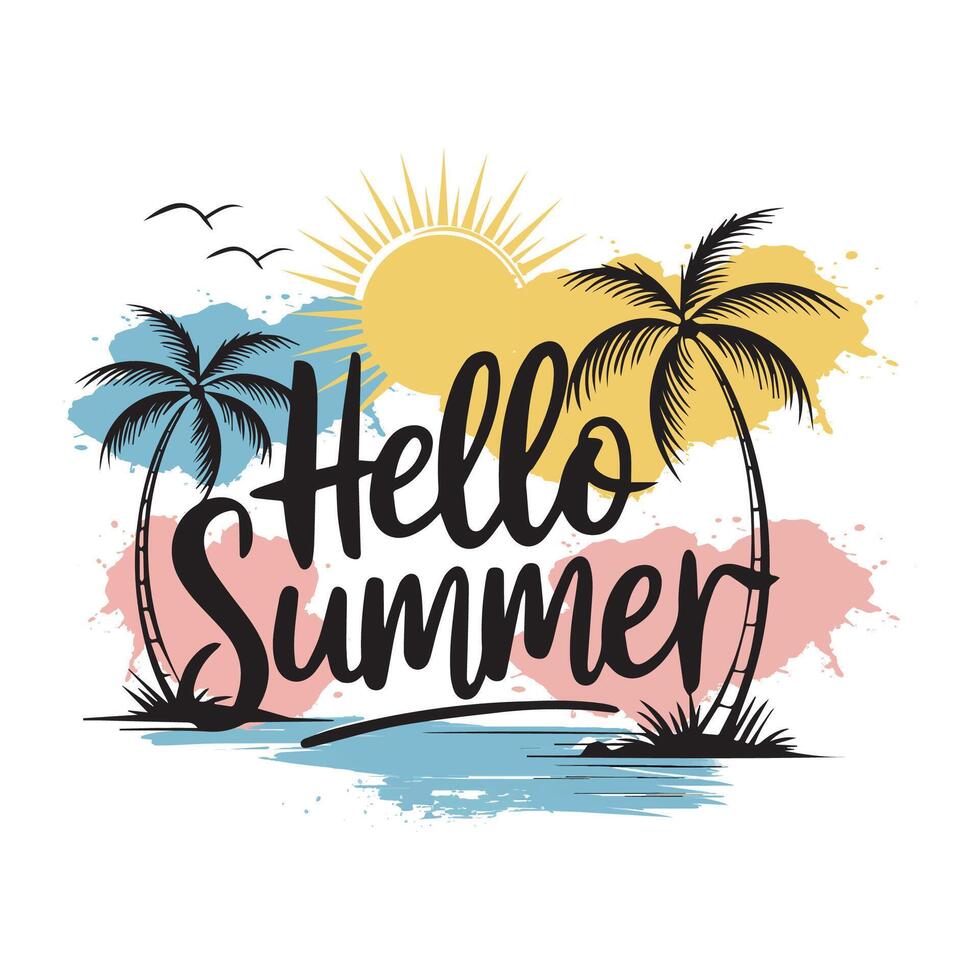 Hello Summer- Summer t-shirt design. vector