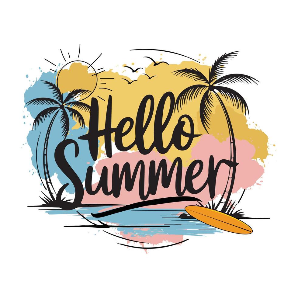 Hello Summer- Summer t shirt design. vector