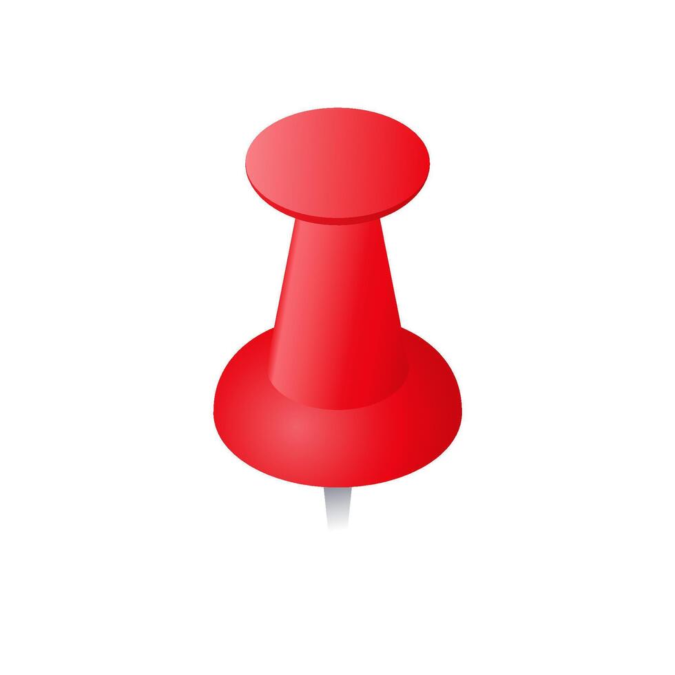 Bright red pin with sharp metal tip for securing paper on notice boards or cork surfaces vector