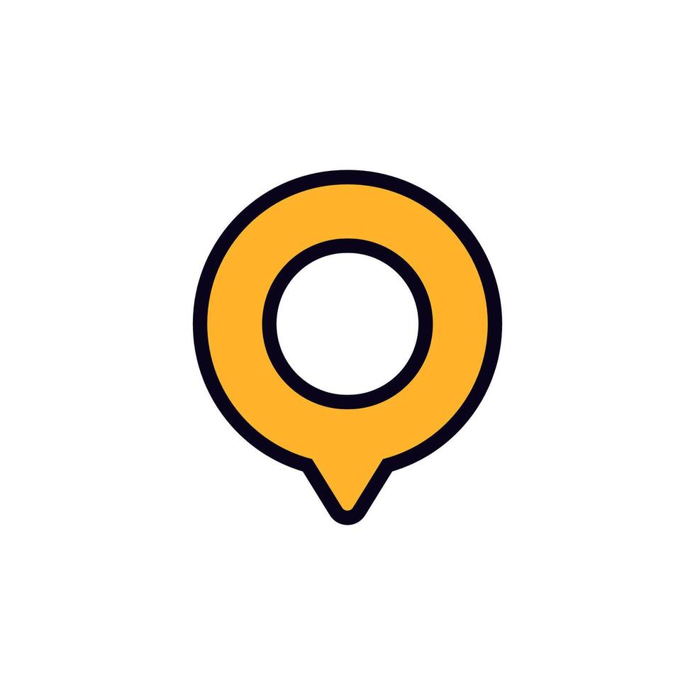 Yellow map pin icon with black outline represents location and navigation tools vector