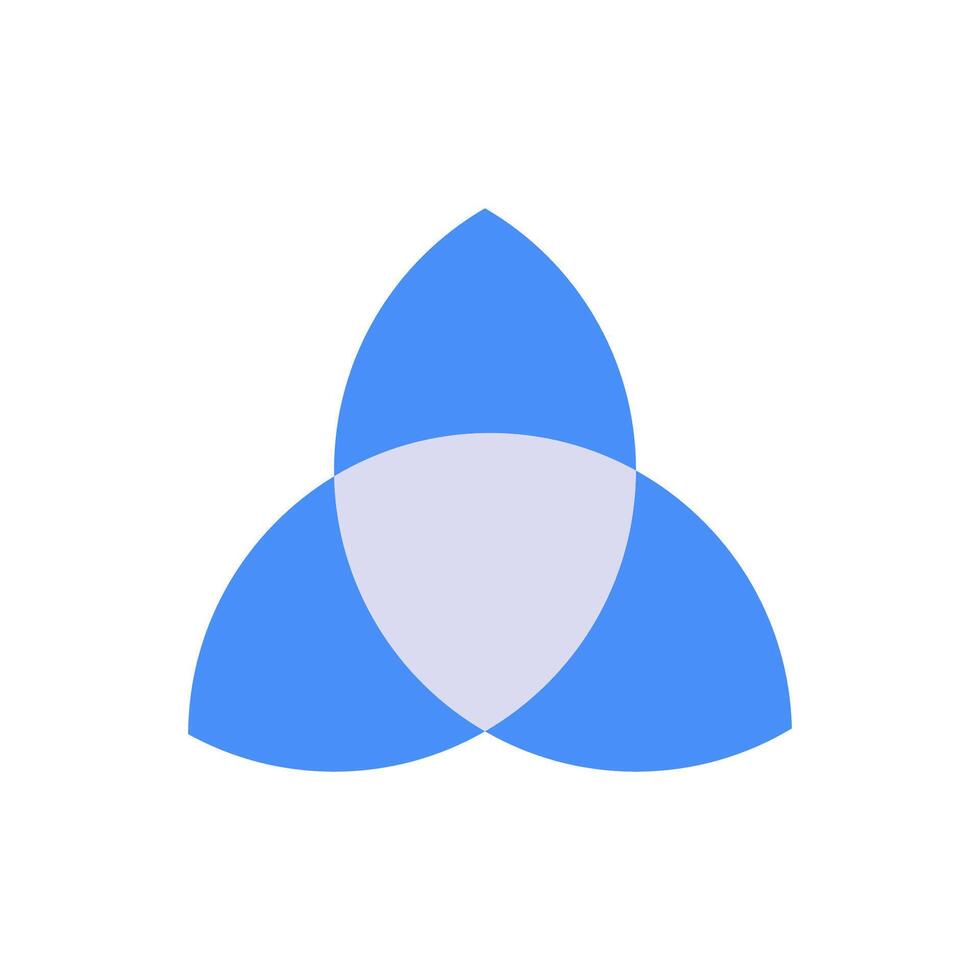 Abstract blue venn diagram design with three intersecting circular shapes and overlapping area vector