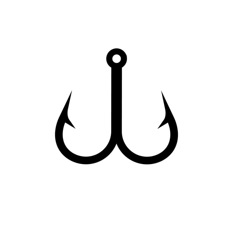 Two pointed metal fishing hook close up displaying simple tool design and functionality vector