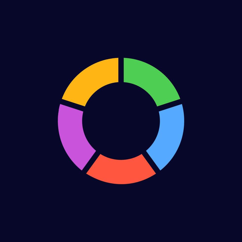 Multicolored circle diagram with five equal sections indicating different categories vector