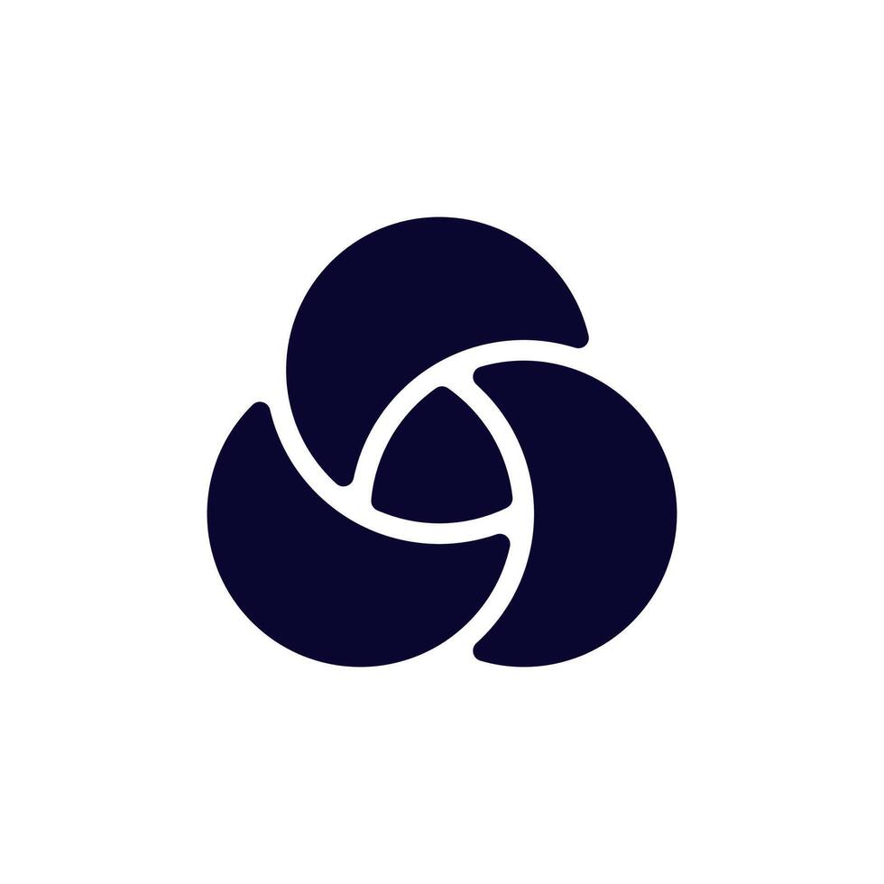 Circular abstract symbol with three twisting shapes in symmetrical formation vector