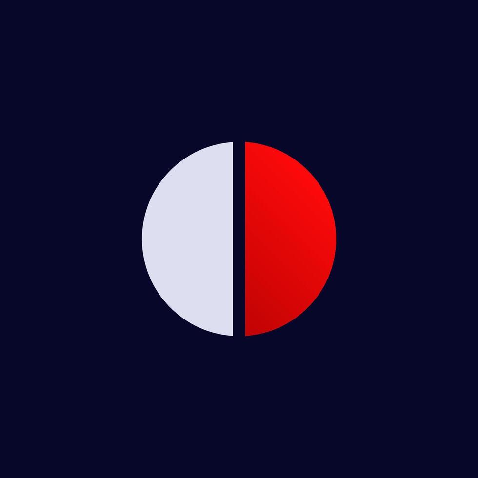 Half red and half gray circle divided in the middle for artistic and minimal design vector