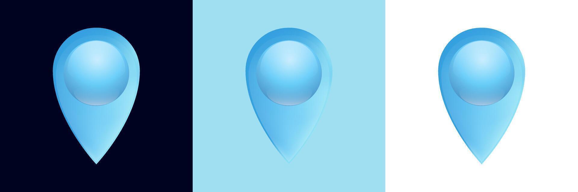 Blue map pin icons in different shades reflecting light vector
