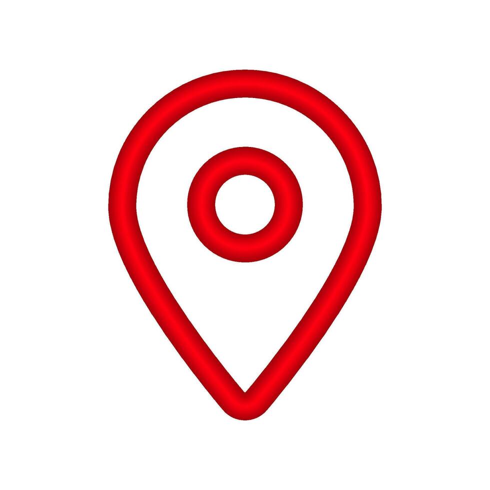 Red location pin icon indicating map position and navigation marker for directions vector