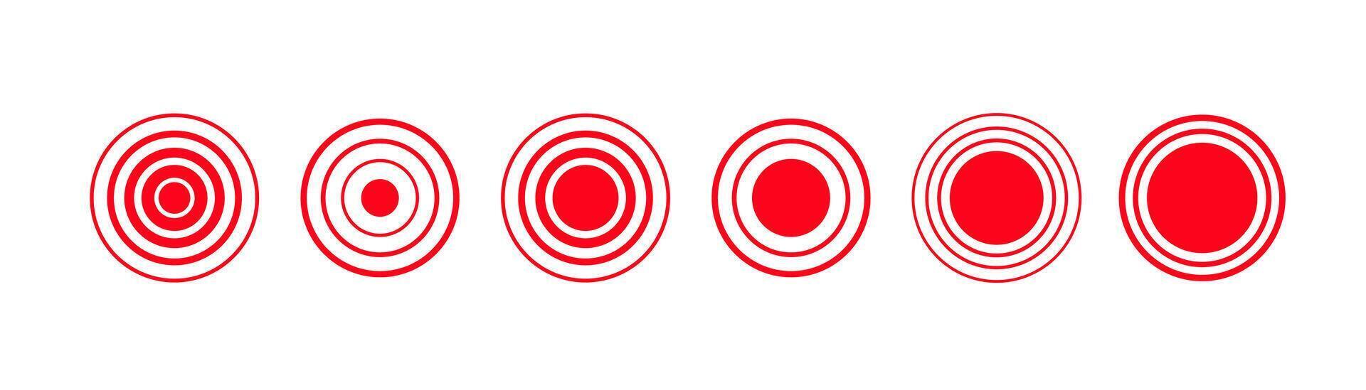 Red circles in unique patterns with different ring configurations and varying center sizes vector