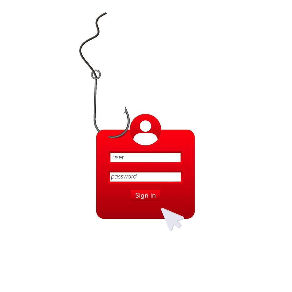 Clever phishing tactic depicted as hook with suspicious login form on the hook vector