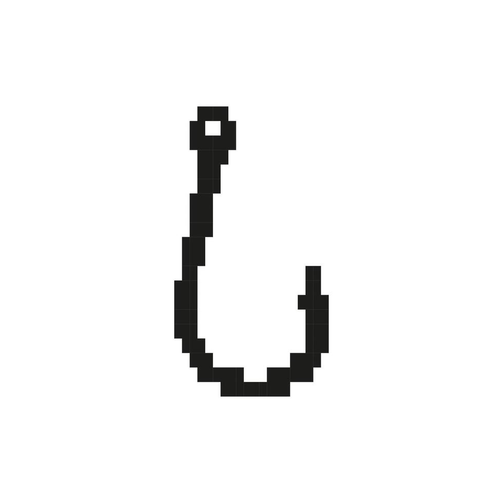 Minimalist pixel art hook design in simple black and white style for iconic visual appeal vector