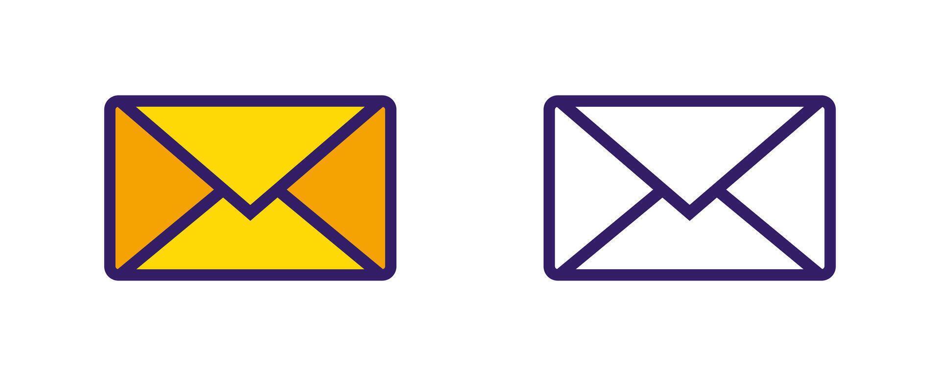 Colorful and outline envelope icons displayed next to each other for communication design vector