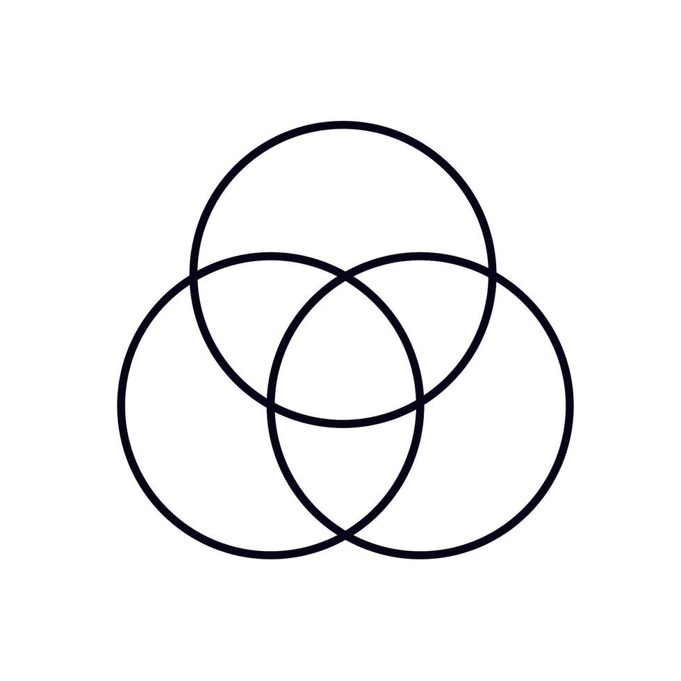 Overlapping venn diagram with three intersecting circles in minimalist black and white design vector