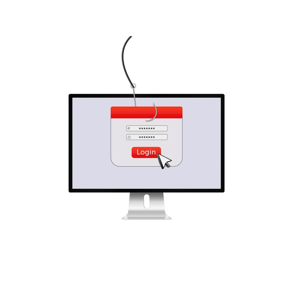 Online security concept featuring phishing attack on computer screen with login form vector