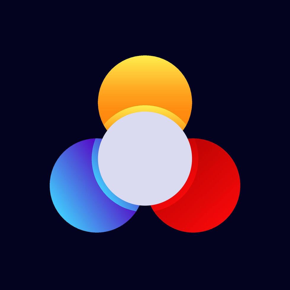 Colorful circle trio with blue red and yellow in balanced formation vector
