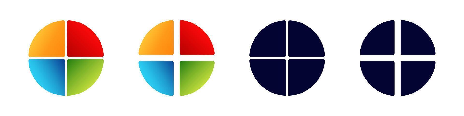Four circular divided symbols with bright and dark color variations vector