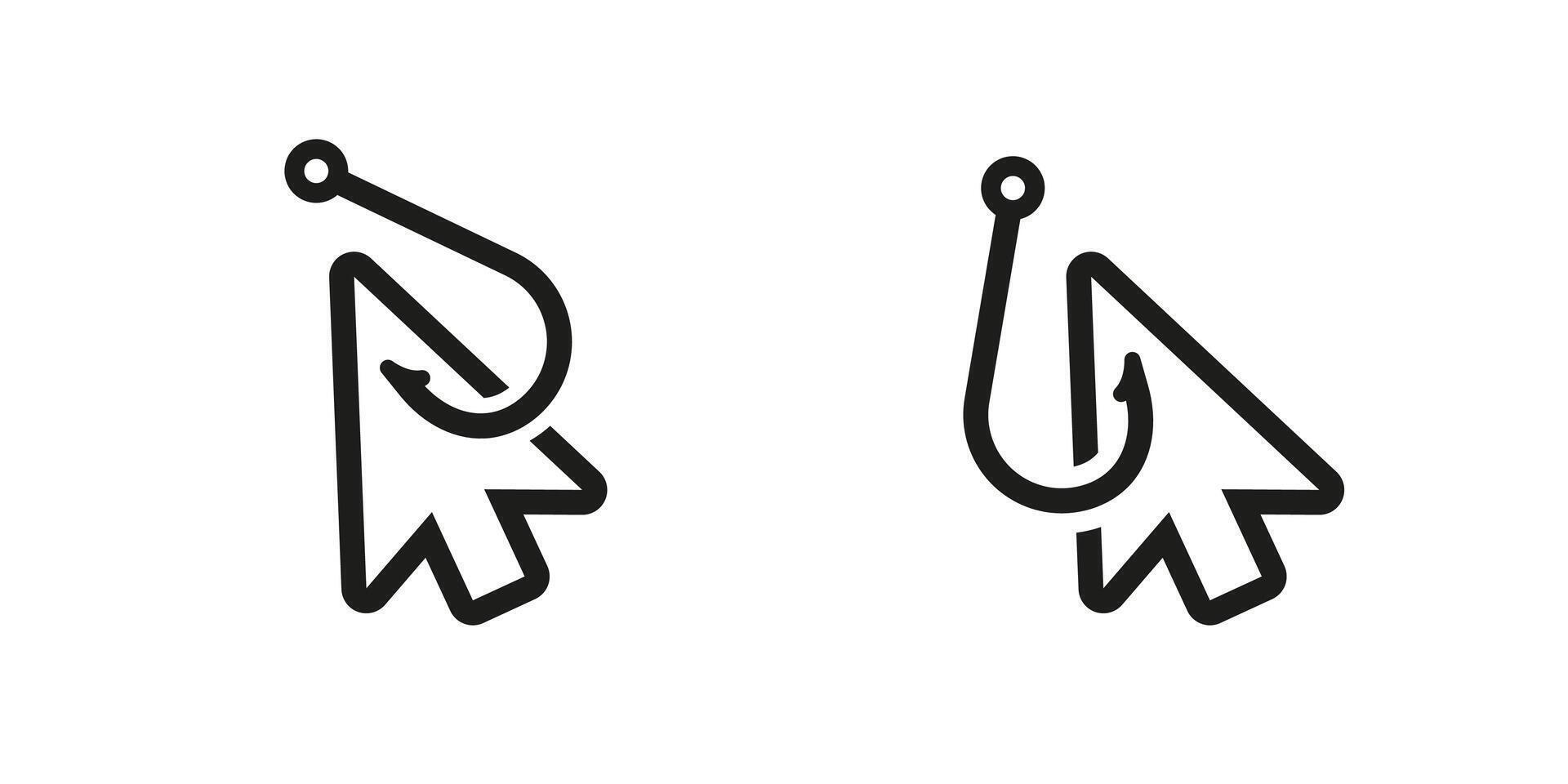 Computer cursor icons in simple black and white line art illustrations with fishing hook design vector