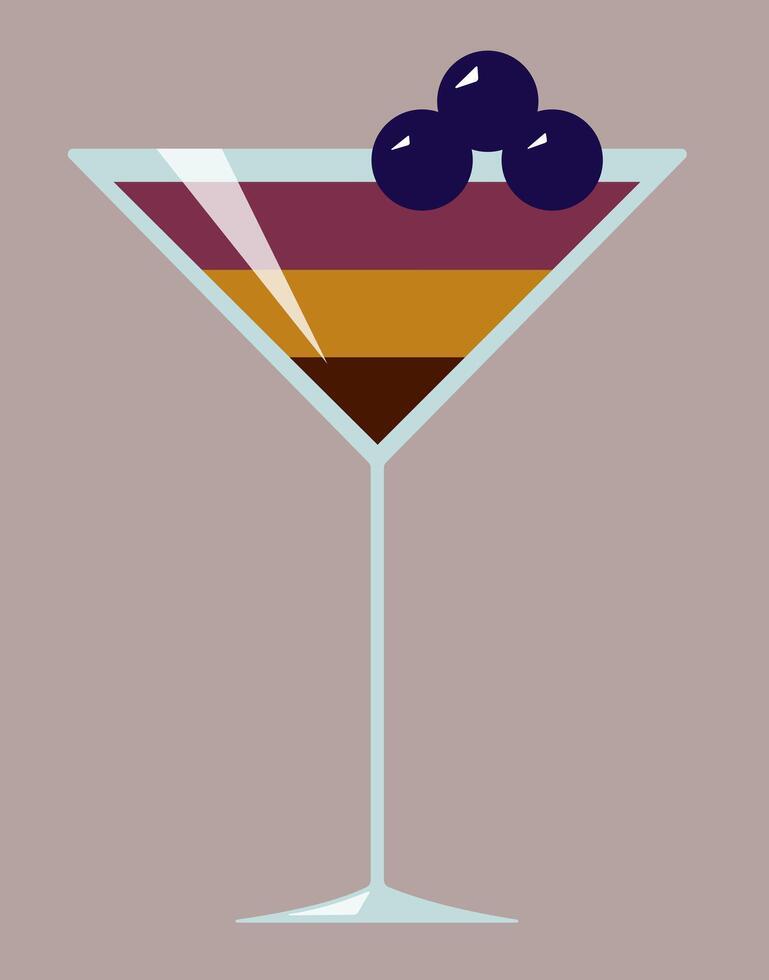 Elegant alcoholic cocktail with berries. Multicolor icon of a beverage vector