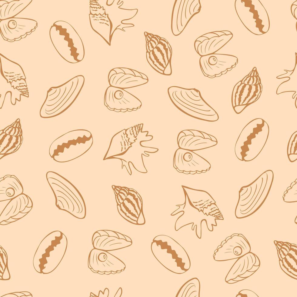 Seamless pattern with different seashells, marine pattern with aquatic elements vector