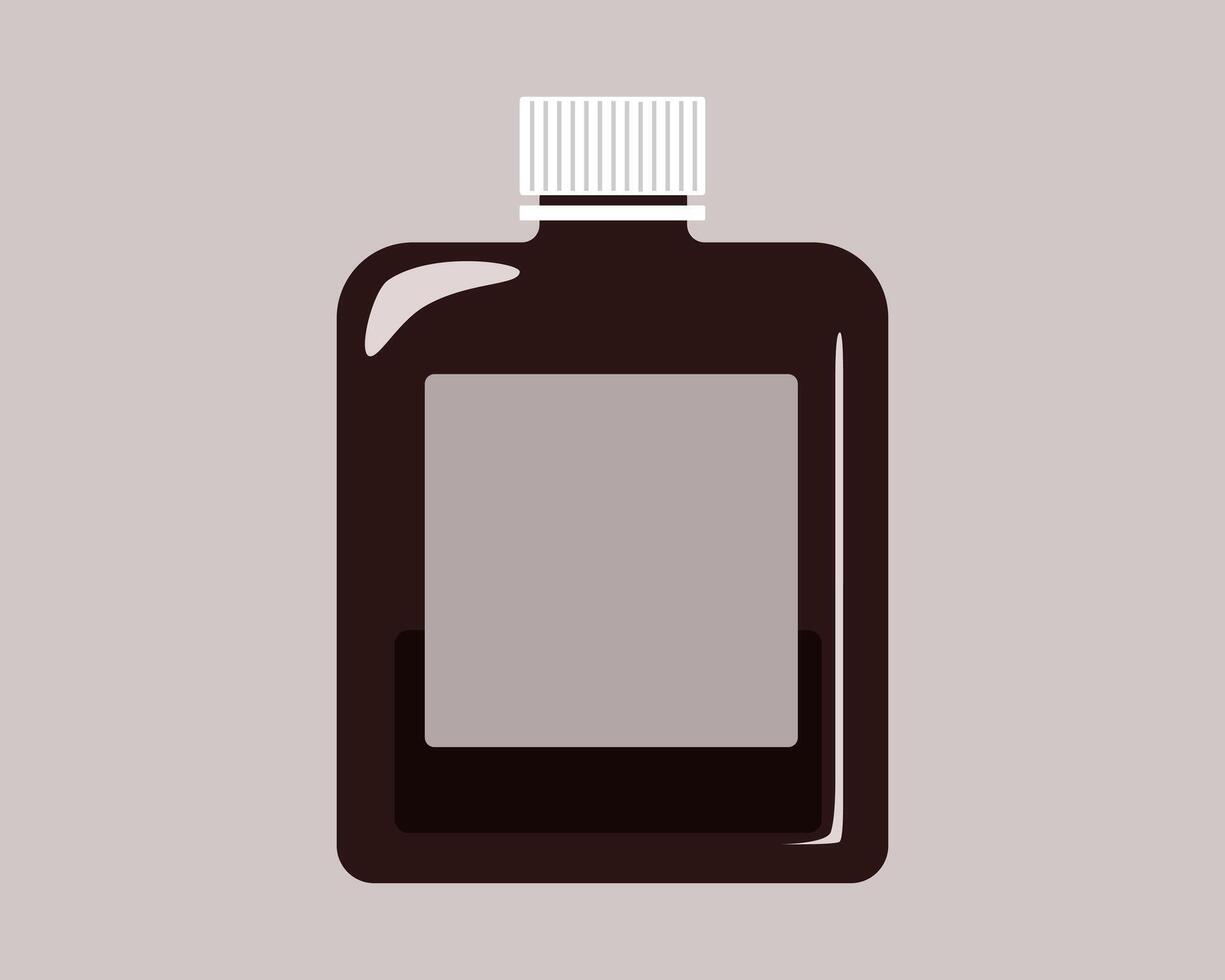 Simple bottle with a square shape and an empty label, flacon for medicine or cosmetics vector