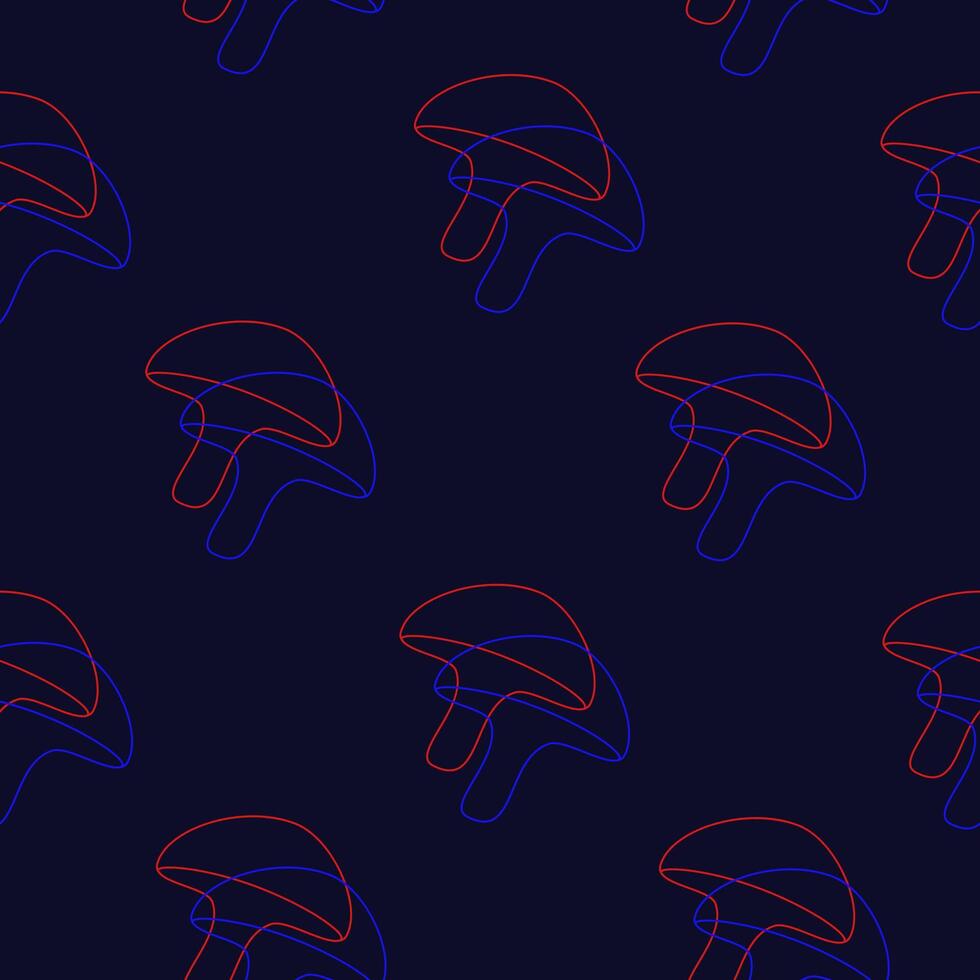 Dark seamless pattern with red and blue mushrooms for background vector
