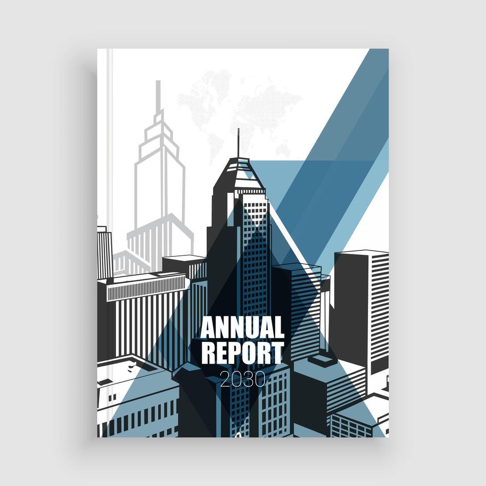 an annual report cover with a cityscape vector