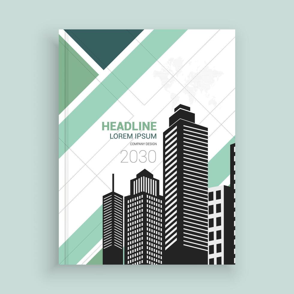 a book cover with a city skyline design template vector