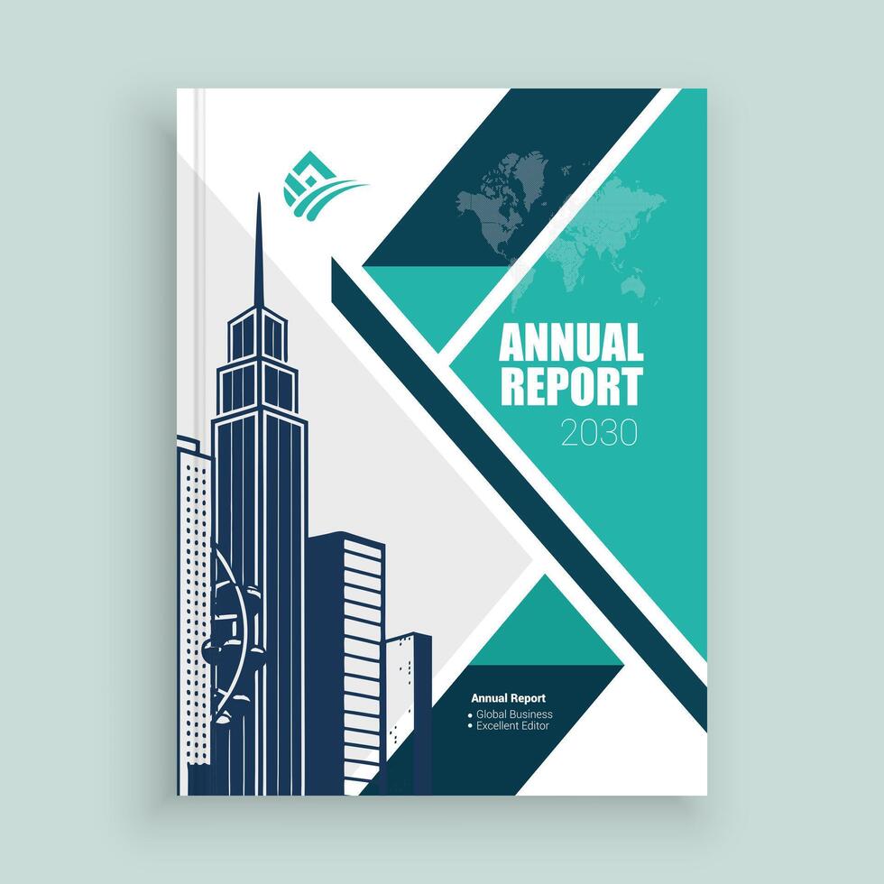 annual report cover design with city skyline vector