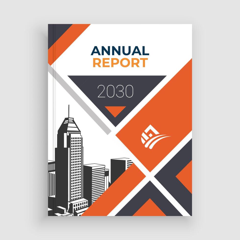 an annual report cover design with orange and black geometric shapes vector
