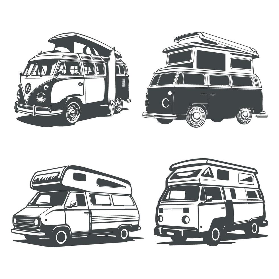 four different types of camper vans on a white background vector