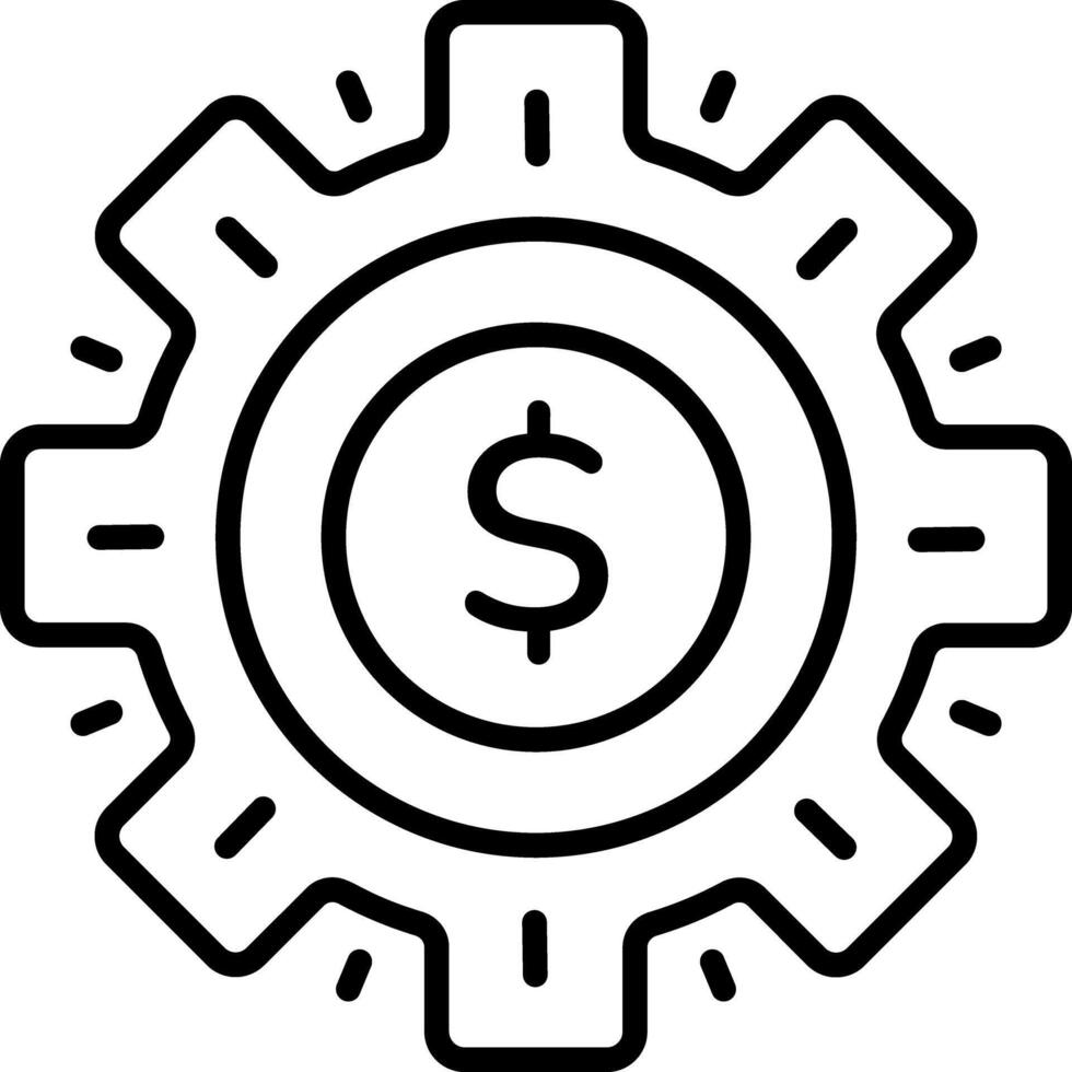A line icon of a cog wheel with money sign depicting financial automation vector