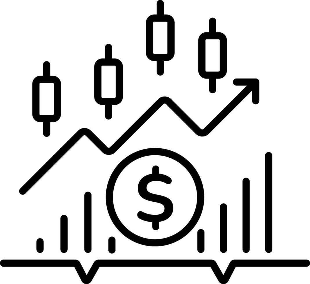 A line style icon of a graph showing stock market metrics vector