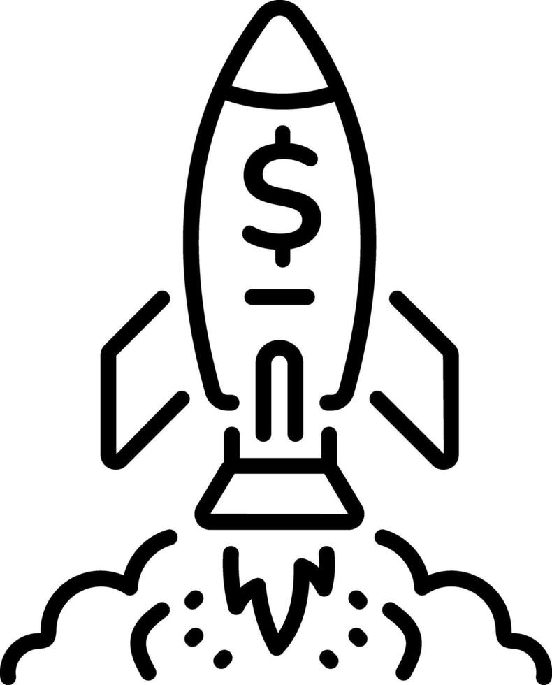 A line style icon of a rocket with a money sign depicts financial startup vector
