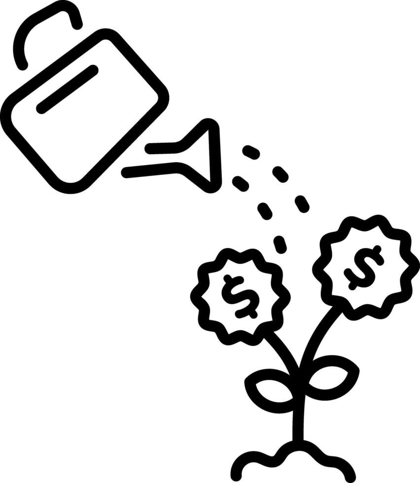 A line style icon of watering money plants showing financial growth vector