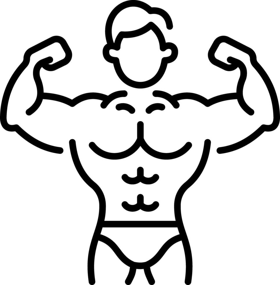 Gym bodybuilder flexing his muscles, line style icon vector
