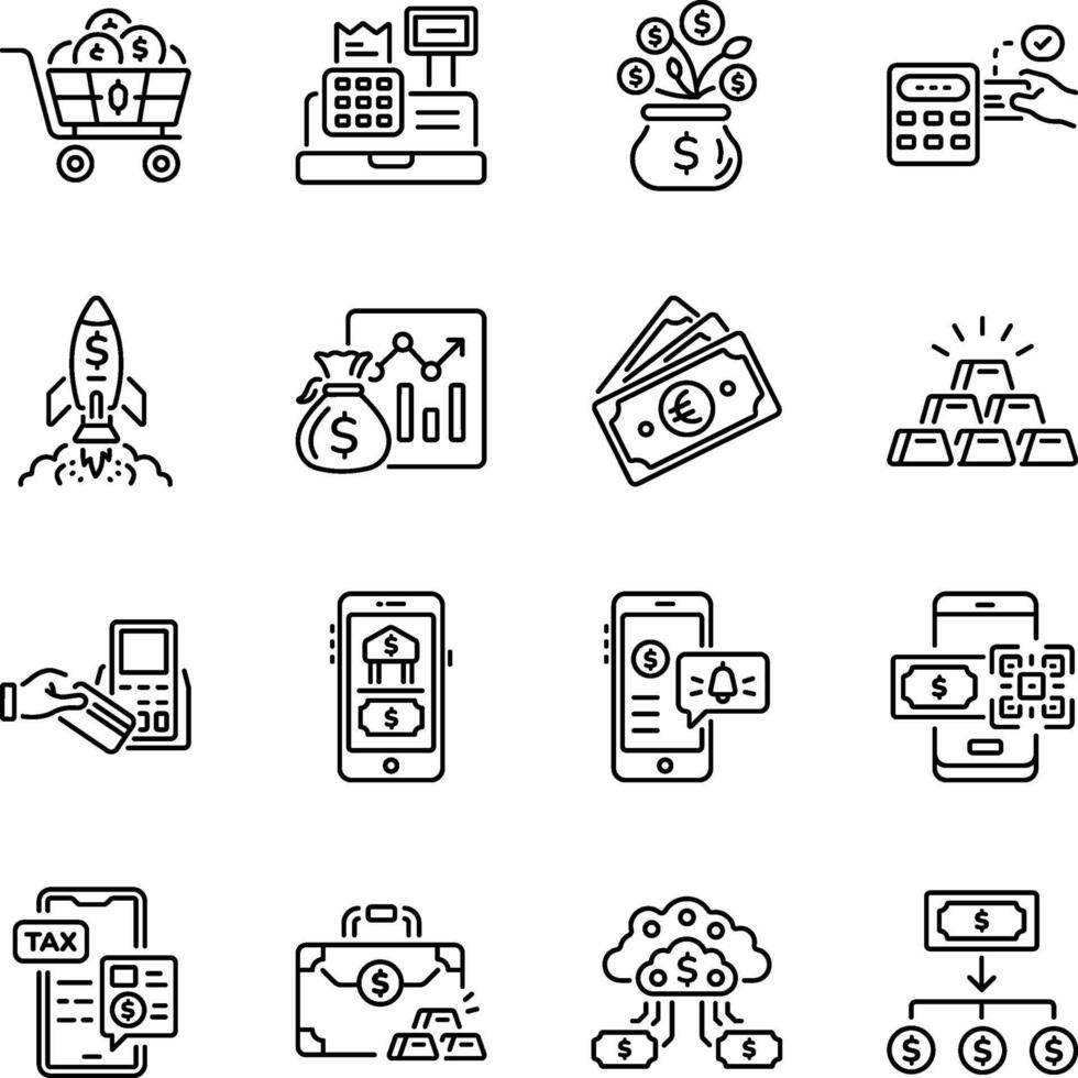 Bundle of Linear Style Financial Business Icons vector