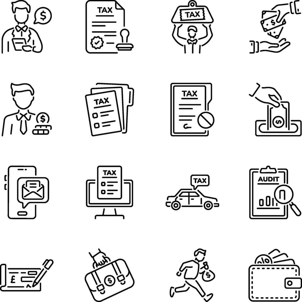 Set of Linear Style Income Tax Icons vector