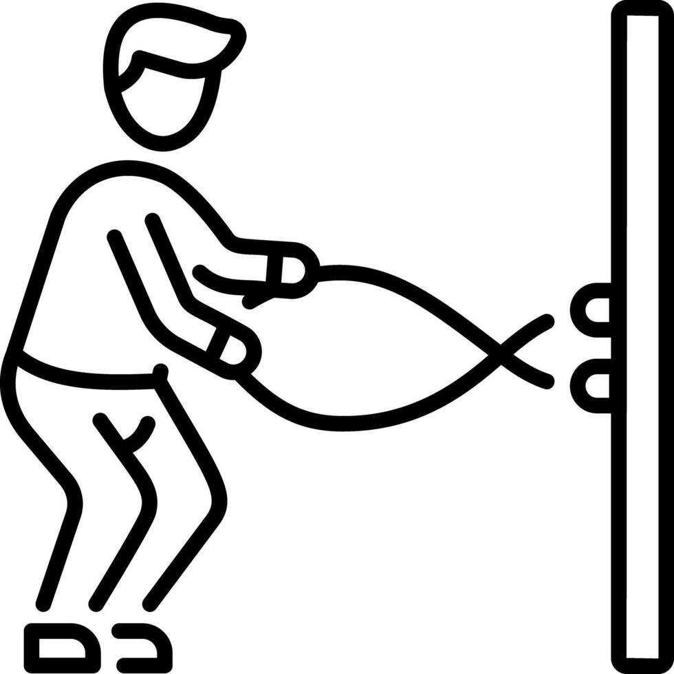 A character doing battle rope exercise, linear style icon vector