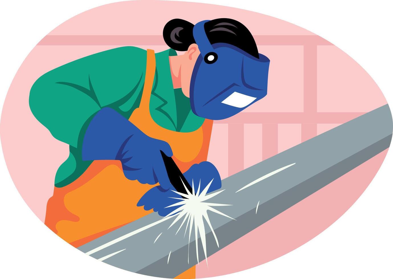 A flat style illustration of female welding worker vector