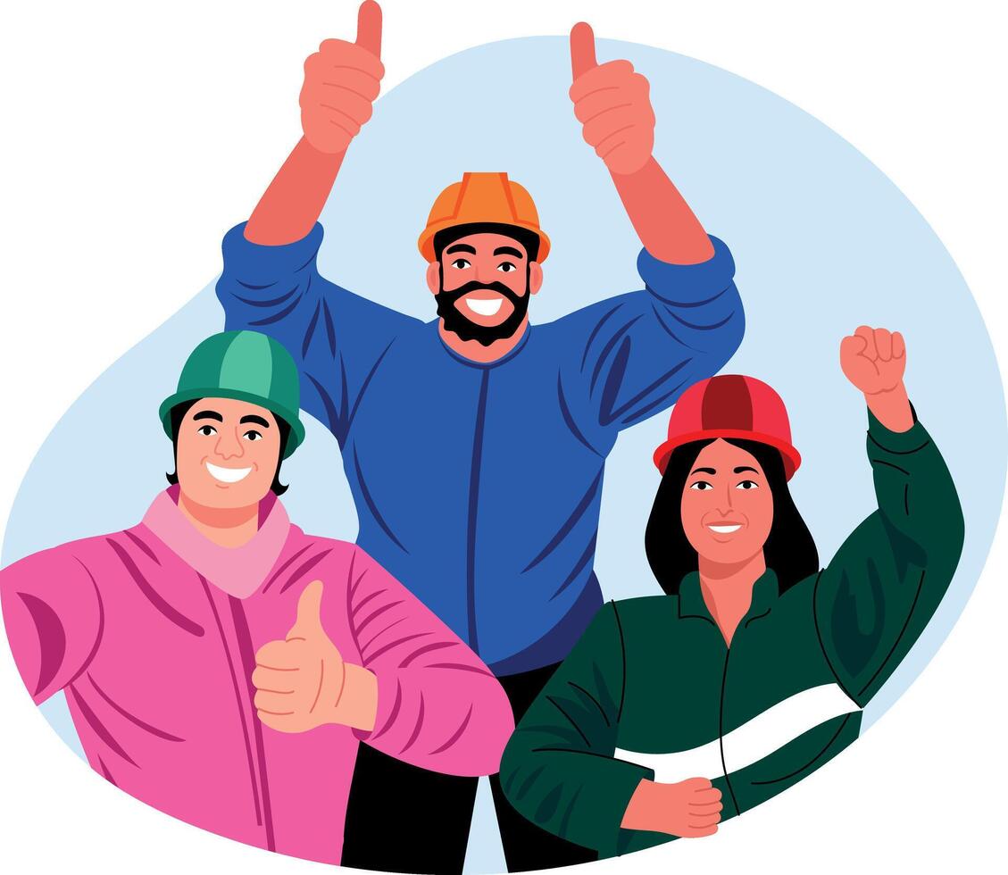 A flat style illustration of a happy workers team vector