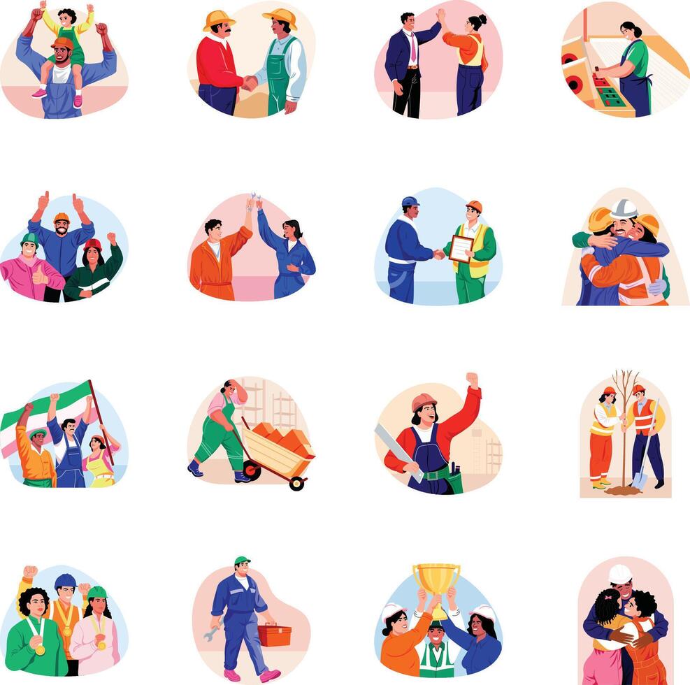 Set of Work Appreciation Art Flat Illustrations vector