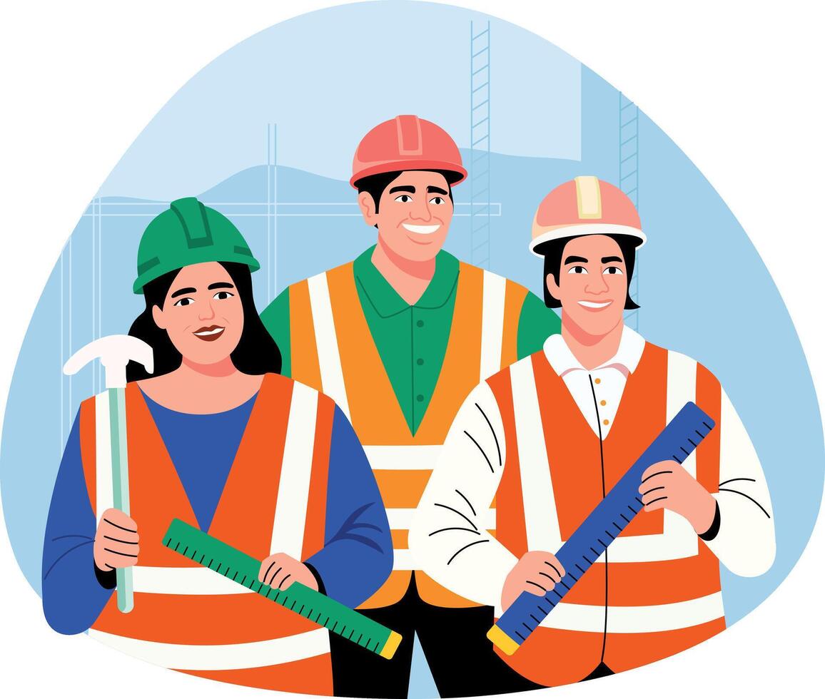 A flat style illustration of a construction team vector