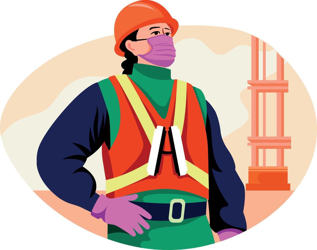 A flat style illustration of a female rig worker vector
