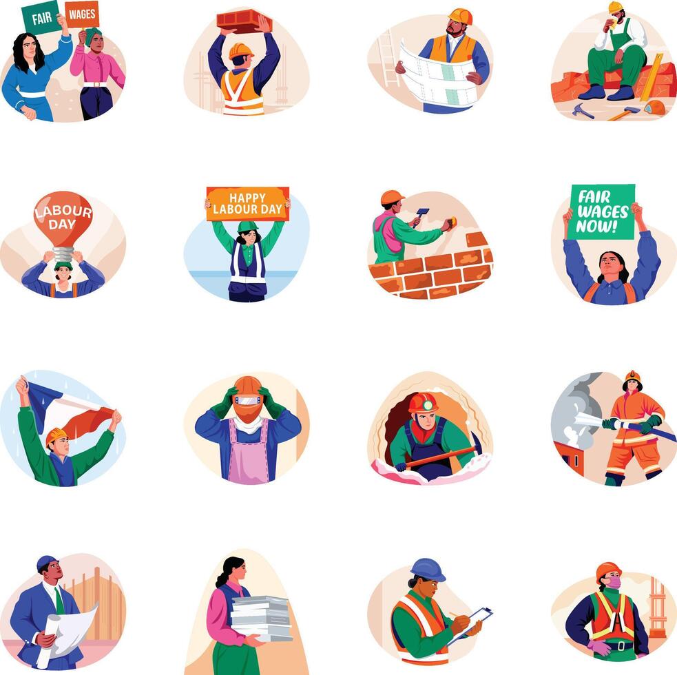 Collection of Flat Labour Day Art Illustrations vector