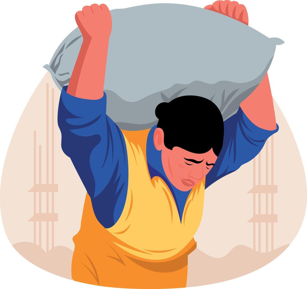 Flat style illustration of a labour carrying cement sack vector
