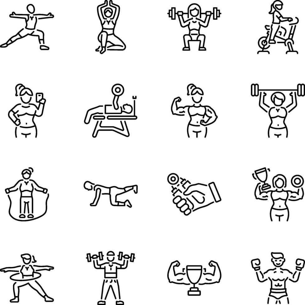 Collection of Gym Training Linear Style Icons vector